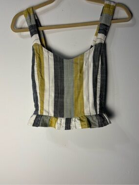 RVCA Ruffle-Hem Crop Top in Mustard, Black & White
